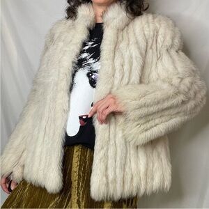 Saga Furs vintage blue fox fur coat cream mob wife real genuine 80s 70s cream XL